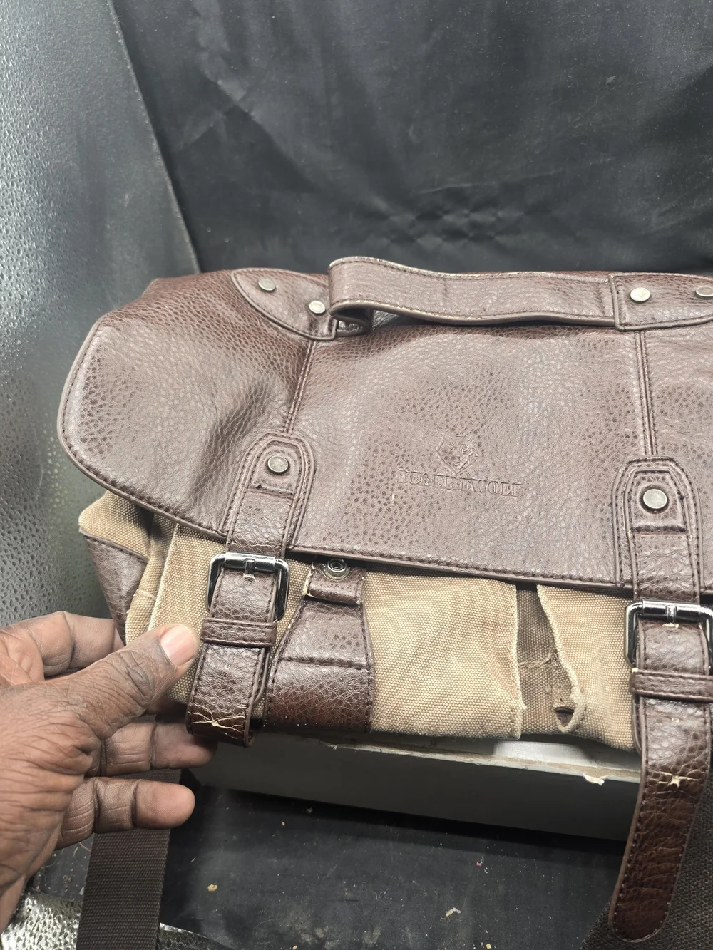 Men's Brown Leather & Tan Canvas Messenger Bag - Classic Carry